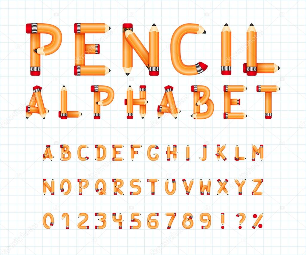 Alphabet formed by pencil. Yellow pencils alphabet style. Pencil alphabet.