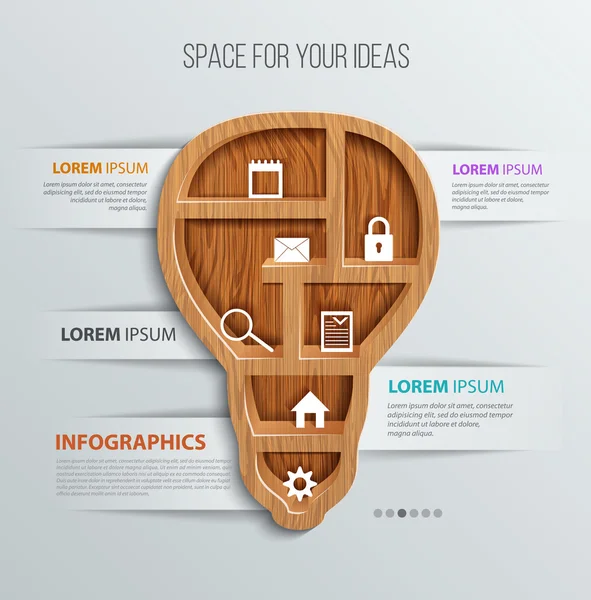 Plantilla de infografías de madera. Informar plantilla con iconos. Diseño del flujo de trabajo, diagrama, opciones de número, diseño web . — Vector de stock