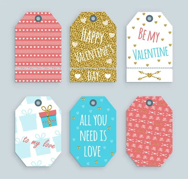 Valentine hari tag dengan ornamen emas . - Stok Vektor