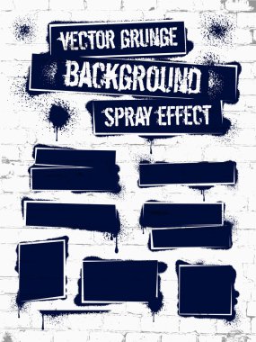 Çeşitli sprey boya tuğla duvar grafiti. Çerçeve ile siyah mürekkep lekesi. Sprey grunge arka plan.
