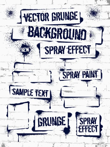 Divers graffitis de peinture Spray sur le mur de briques. Cadre avec taches d'encre noire. Spray fond grunge . — Image vectorielle