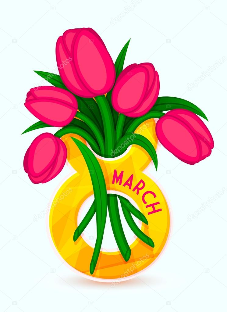 8 March, International Women's Day, eps 10. It can be used to greeting card template. Bouquet of tulips