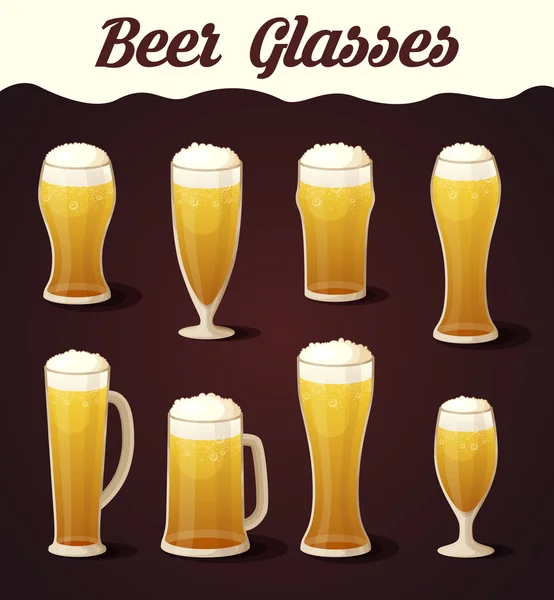 Beer glasses set. Beer glass isolated collection. Realistic Vector Glasses of Beer — Stock Vector