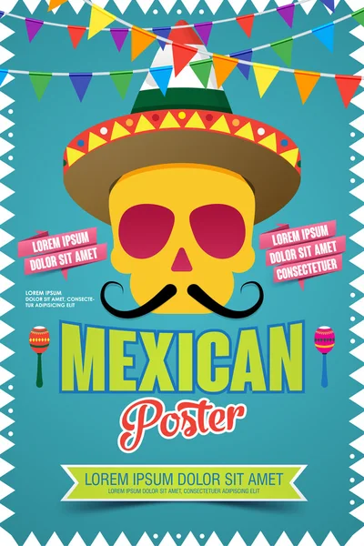 Mexican Poster. Invitation poster to the Day of the dead party. Vector illustration. — Stock Vector