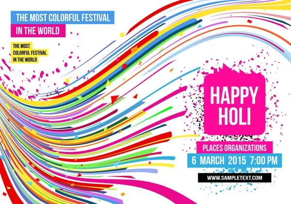 Hint Festivali mutlu bayram kutlamaları multi renk splash ve beyaz arka plan üzerinde şeritler ile yaratıcı şablonu. Güzel Hint festival Holi mutlu.
