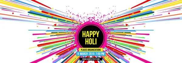 Plantilla creativa para las celebraciones del festival indio Happy Holi con salpicaduras de varios colores y tiras sobre fondo blanco. Hermoso festival indio Happy Holi . — Vector de stock