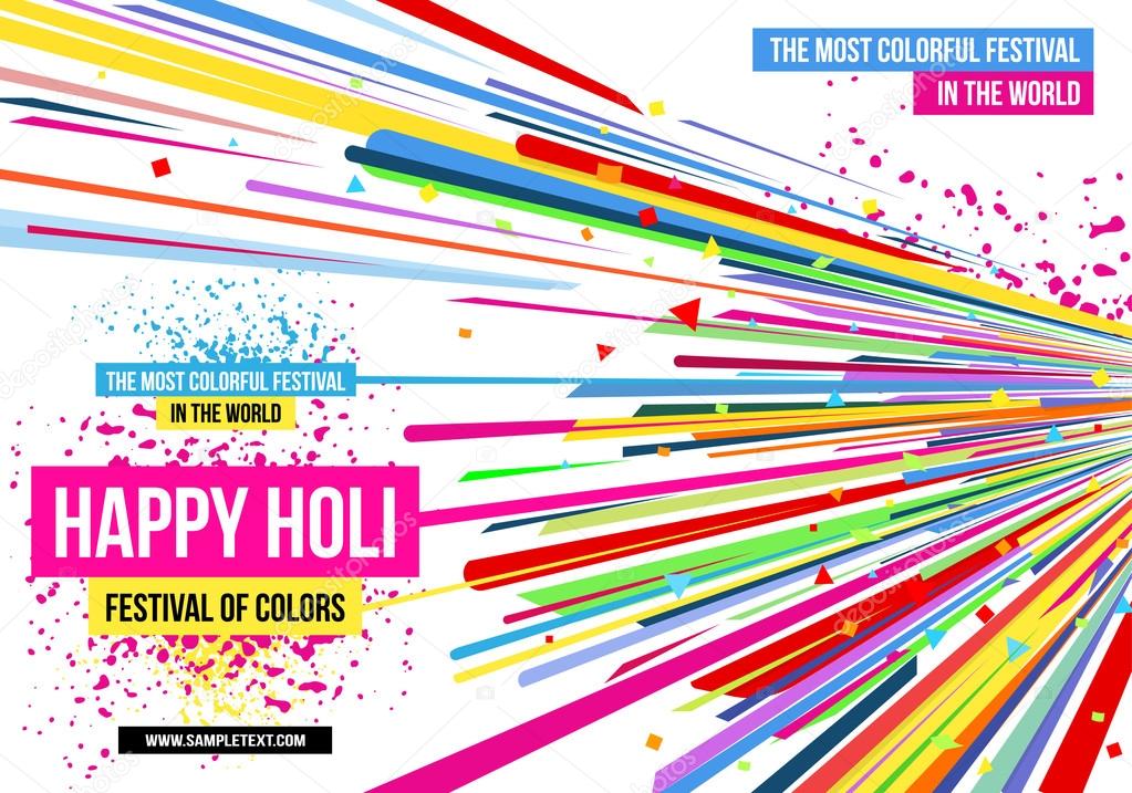 Creative template for Indian festival Happy Holi celebrations with multi color splash and strips on white background. Beautiful Indian festival Happy Holi.