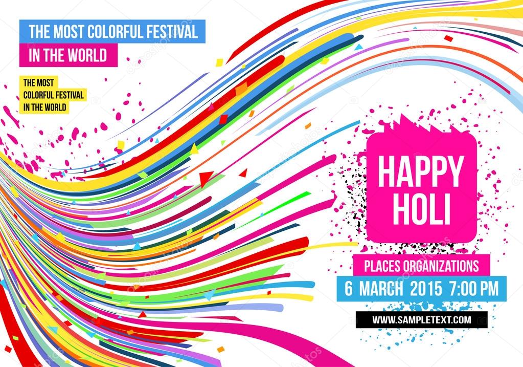 Creative template for Indian festival Happy Holi celebrations with multi color splash and strips on white background. Beautiful Indian festival Happy Holi.