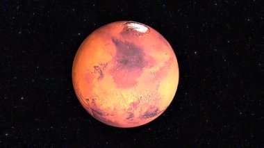 Mars gezegen topografisinin 3D animasyonu kraterleri, vadileri, dağları ve jeolojik özellikleri gösteriyor