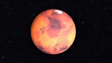 Mars yüzeyinin 3D animasyonu kraterleri, vadileri, dağları ve jeolojik özellikleri gösteriyor