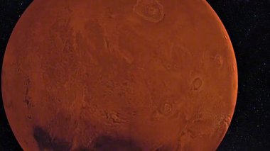 Mars gezegeninin dağları, vadileri, kraterleri ve yüzey özelliklerini gösteren 3D animasyonu