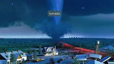 Kasırga oluşumunun 3D animasyonu fırtına dönüşünü, huni bulutunu ve girdap gelişimini gösteriyor