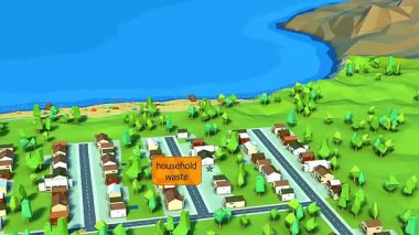 Şehir ortamını etkileyen emisyon, atık ve kirleticileri gösteren kentsel kirleticilerin 3D animasyonu
