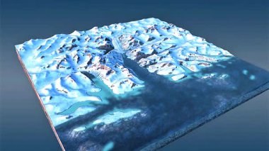 Fiyort 'un geçmiş ve günümüzdeki 3D animasyonu buzullu vadiyi, buzdan çekilmeyi ve modern su kanalını gösteriyor.