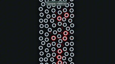 Işık geçişini engelleyen atomik yapıyı ve yoğun parçacıkları gösteren mikro seviye opak materyalin 3d animasyonu