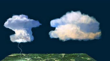 Buluttan buluta, buluttan buluta, intra buluta ve şimşekten mavi renge üç boyutlu animasyon