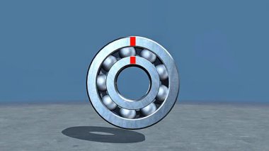 İç halkayı, dış halkayı, topları ve kafesi detaylı parçalarla gösteren bilye yapısının 3D animasyonu
