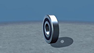 İç halkayı, dış halkayı, topları ve kafesi mekanik sistemde gösteren bilye yapısının 3D animasyonu