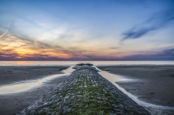 Vlnolamů na pobřeží Severního moře. Belgie. — Stock fotografie