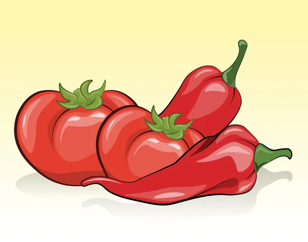 Tomates y pimiento rojo — Vector de stock