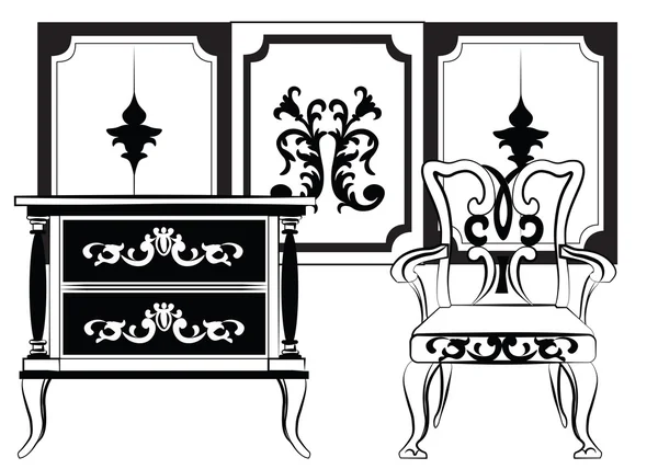 Класичні настінні рами та меблі — стоковий вектор