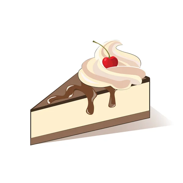 Φέτα κέικ με κρέμα και cherry — Διανυσματικό Αρχείο