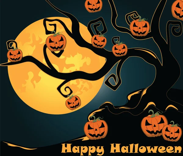 Halloween fundo com lua brilhante e abóboras — Vetor de Stock