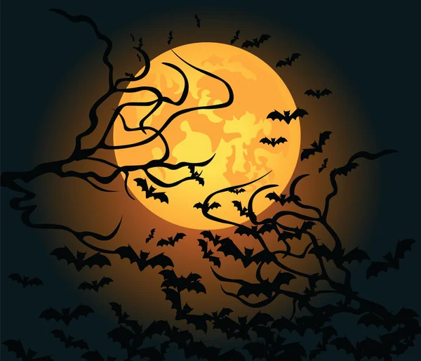 Fondo de Halloween con luna brillante — Vector de stock