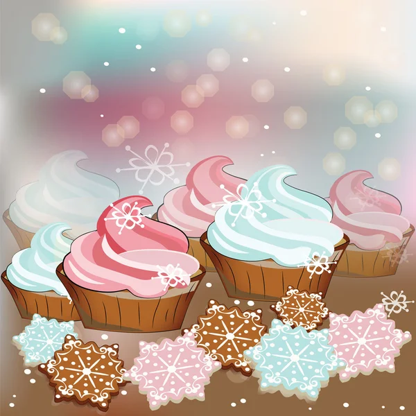 Téli, karácsonyi édesség cupcakes — Stock Vector