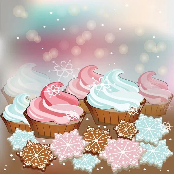 Invierno Navidad dulces cupcakes — Vector de stock