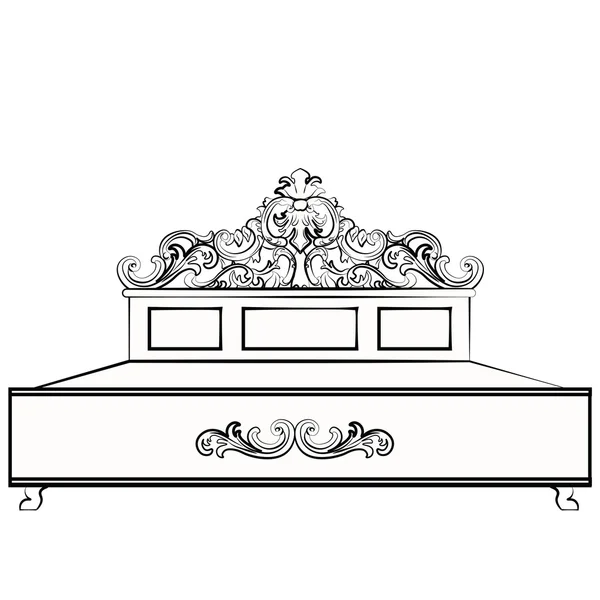 Königliches Bett mit barocken Damastornamenten — Stockvektor