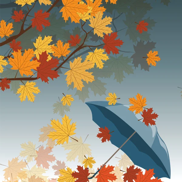 Herbstlaub und Regenschirm — Stockvektor