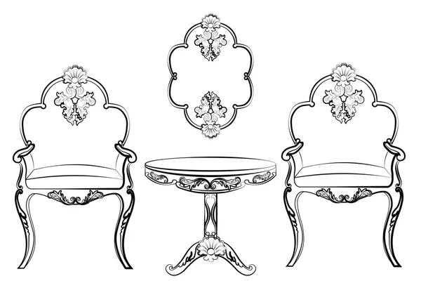 Elegante Möbel mit Tisch und Stühlen — Stockvektor