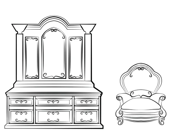 Mesa de vestir móveis espelho ornamentado — Vetor de Stock