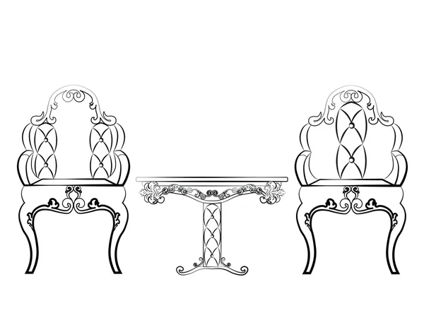 Elegante conjunto de muebles de mesa y sillas acolchados con cuero — Vector de stock