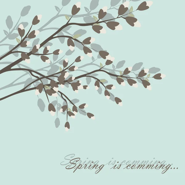 Frühling kommt im Hintergrund Baum mit Blütenblumen — Stockvektor