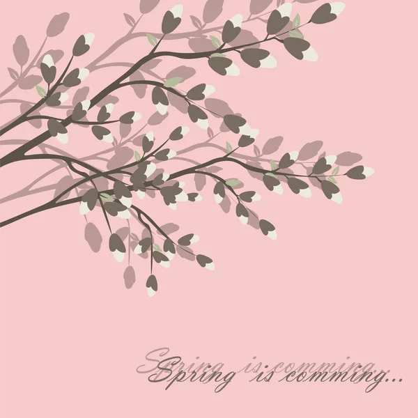 Primavera está chegando árvore de fundo com flores de flor —  Vetores de Stock