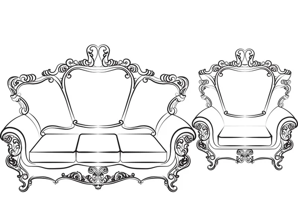 Królewska sofa i fotel w stylu barokowym — Wektor stockowy