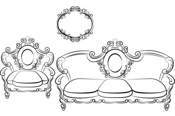 Sofá y sillón Royal en estilo barroco rococó — Vector de stock