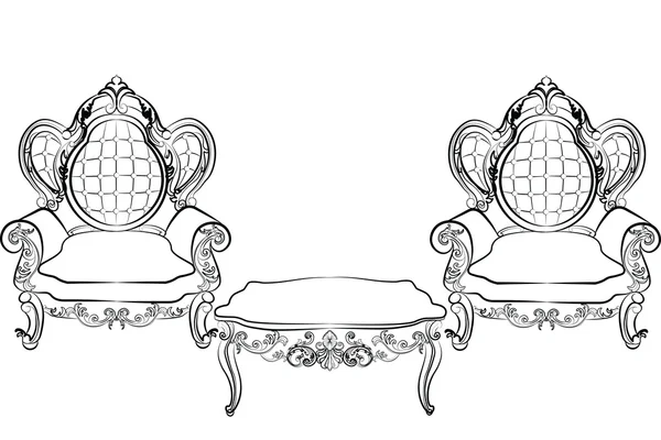 Sillón y mesa Royal en estilo rococó barroco — Vector de stock