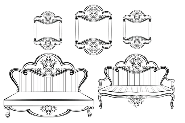 Königliches Sofa und Gestelle im barocken Rokoko-Stil — Stockvektor