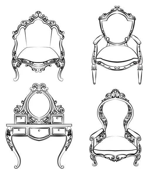 Conjunto de muebles reales clásicos con ornamentos de lujo — Vector de stock