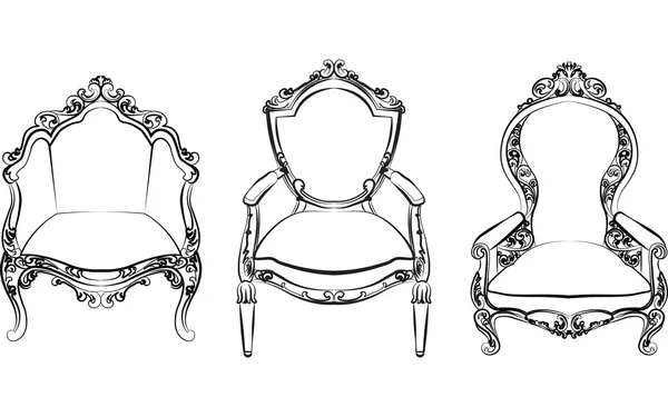Elegante conjunto de sillones con lujosos ornamentos ricos — Vector de stock