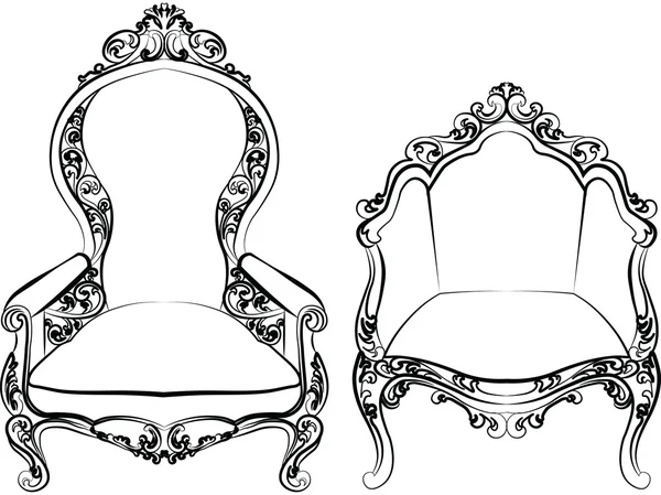 Elegante conjunto de sillones con lujosos ornamentos ricos — Vector de stock