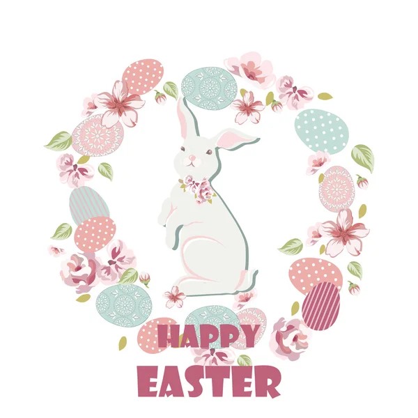 Šťastné velikonoční přání s roztomilým králíkem — Stockový vektor