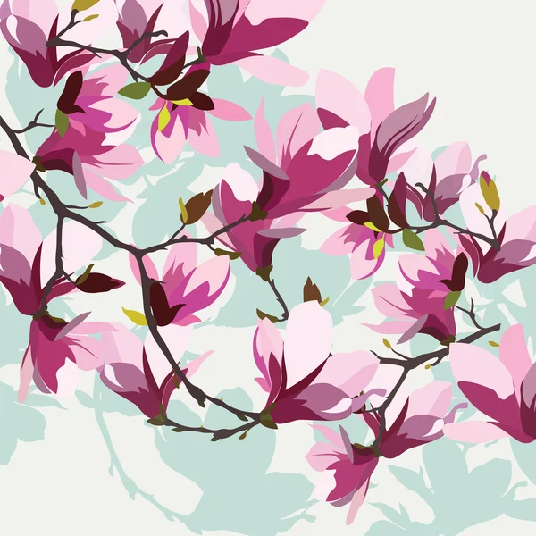 Vintage primavera acquerello sfondo con fioritura Magnolias fiori — Vettoriale Stock