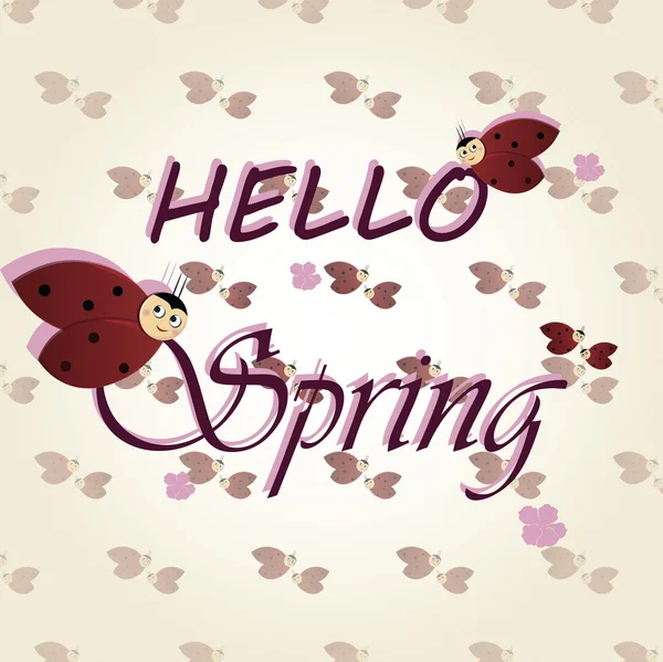 Hola fondo de primavera con mariquitas — Archivo Imágenes Vectoriales