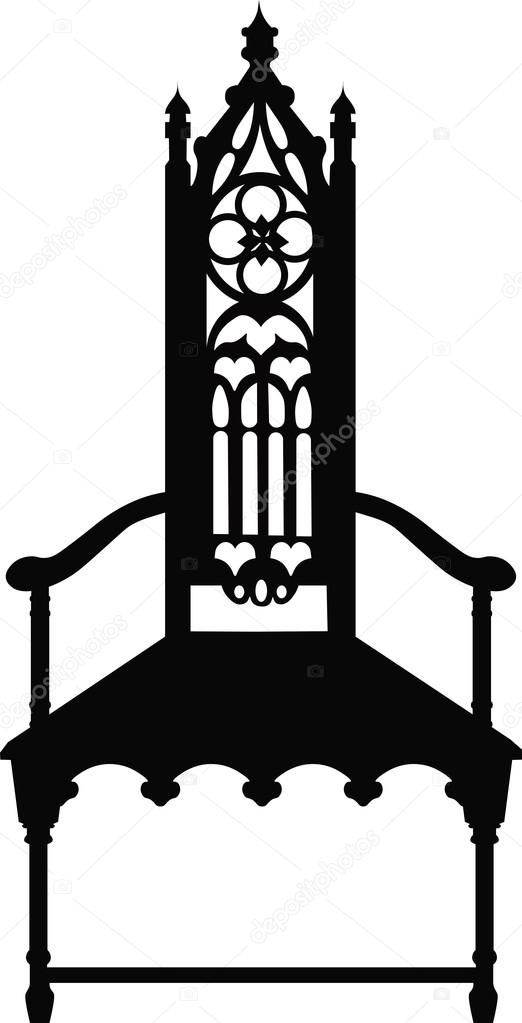 Gothic style chair with ornaments. Vector sketch