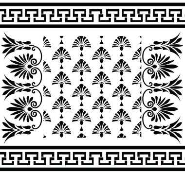 Vektör seti Geleneksel vintage Yunan süs (Meander) ve çiçek desen
