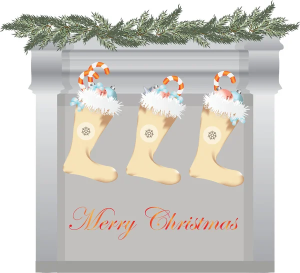 Buon Natale camino e regali calze — Vettoriale Stock